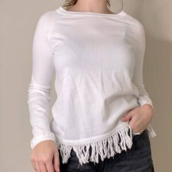 Sail To Sable White Fringe Cotton Long Sleeve size XXS preppy boho fall coastal - Picture 1 of 4